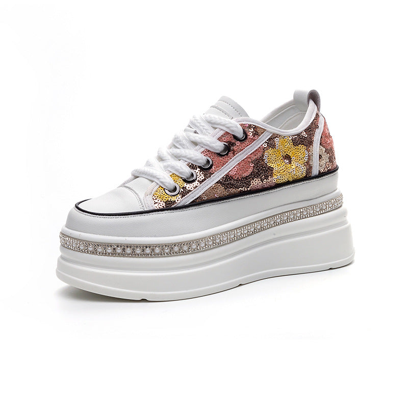 Women's White Summer Fashion Platform Sequined Small Casual Shoes
