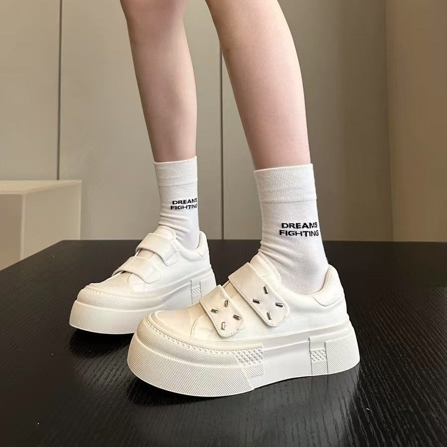 Women's Top Layer Cowhide Platform White Magic Casual Shoes