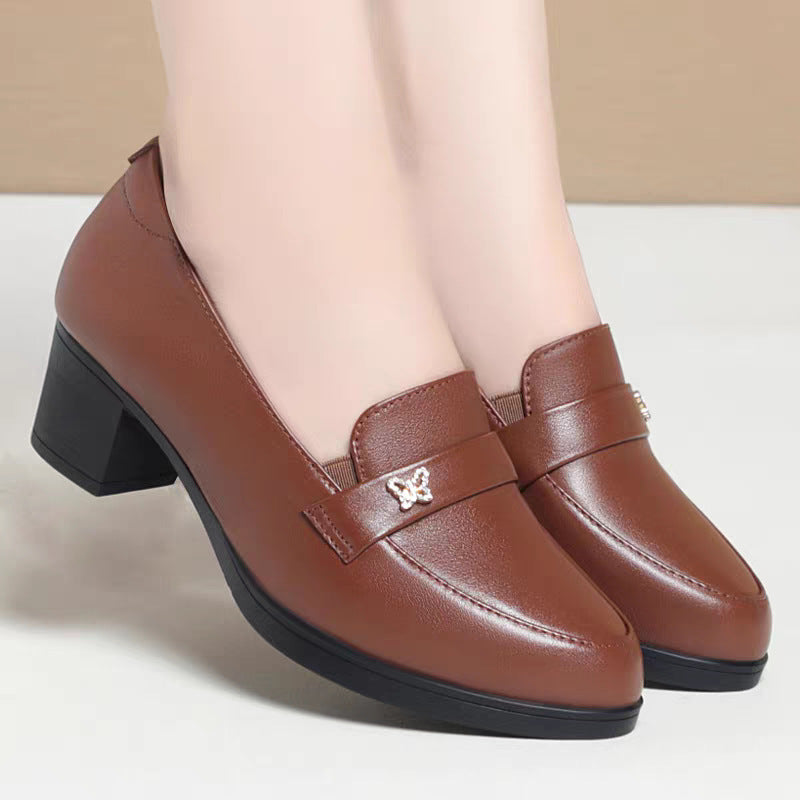 Women's High Mother Genuine Soft Bottom Black Chunky Women's Shoes