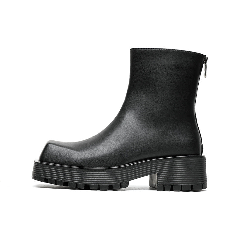 Men's Autumn Square Toe Platform Back Zipper Boots