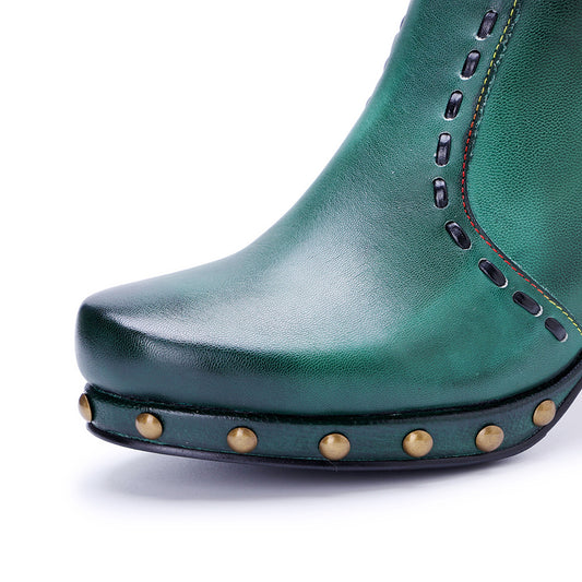 Women's Hand-rub Color Stitching Printed Fashion Boots