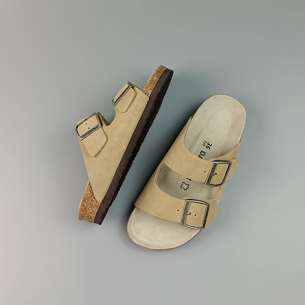 Women's & Men's Flip-flops Summer Pink Suede Cowhide Series Sandals
