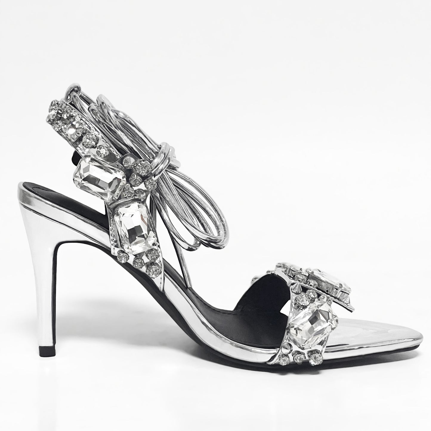 Pointed Toe Golden Rivet Rhinestone Stiletto Summer Heels