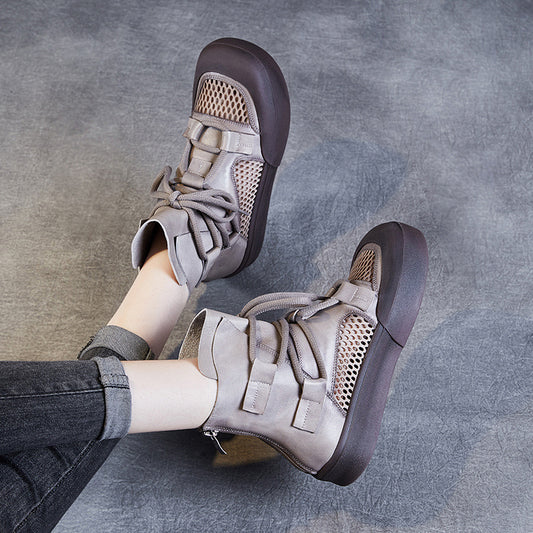 Women's Summer Genuine Retro Easy Matching Mesh Hollow Out Boots