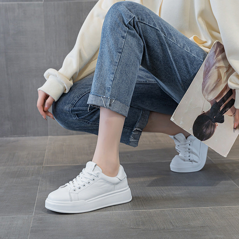 Women's Sense Cowhide Easy Wear Early Spring Classic Sneakers