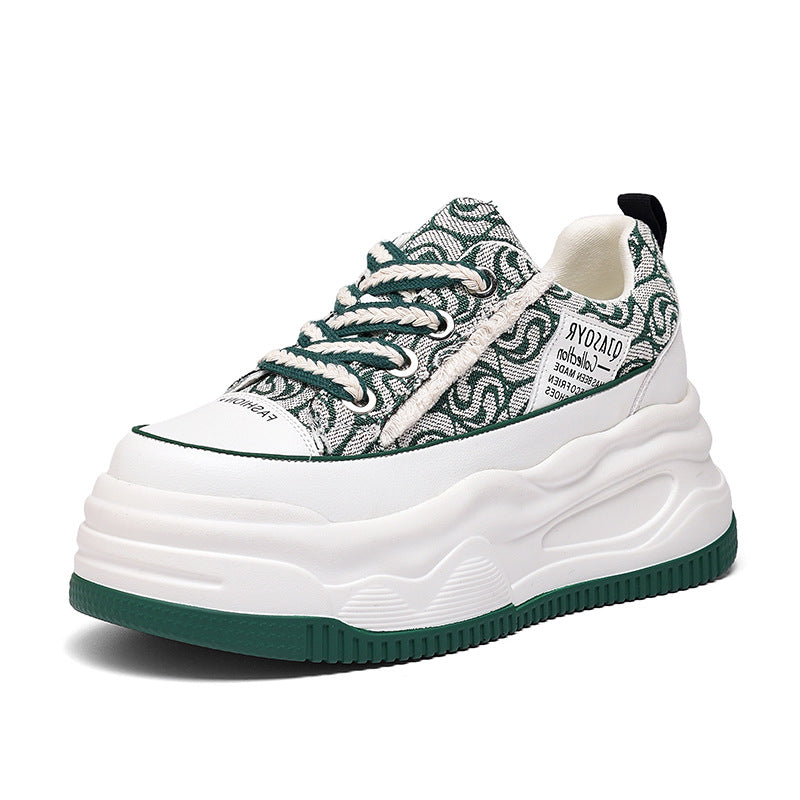 Women's White Platform Genuine Elevator Summer Dad Sneakers