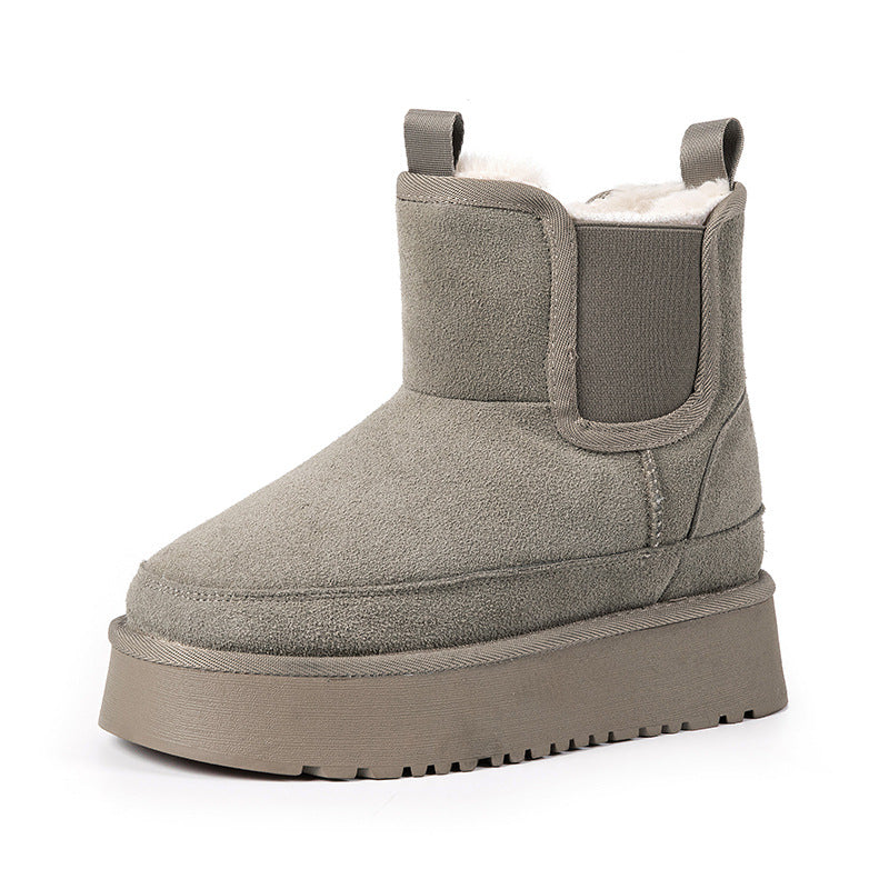 Women's Integrated Hidden Platform Muffin Cotton Real With Fleece Snow Boots