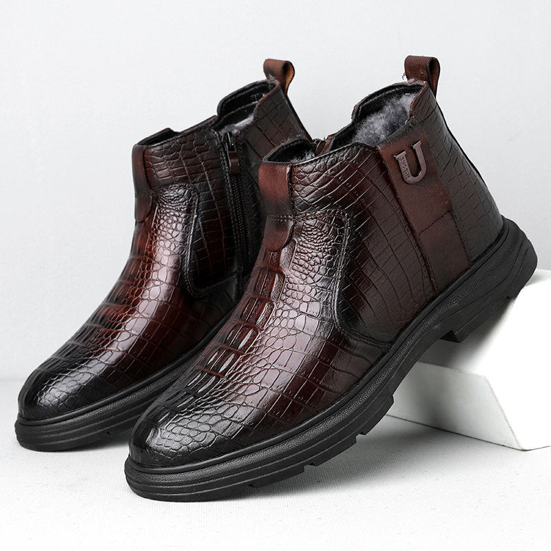 Men's Winter Warm Genuine Business Cotton Crocodile Men's Shoes