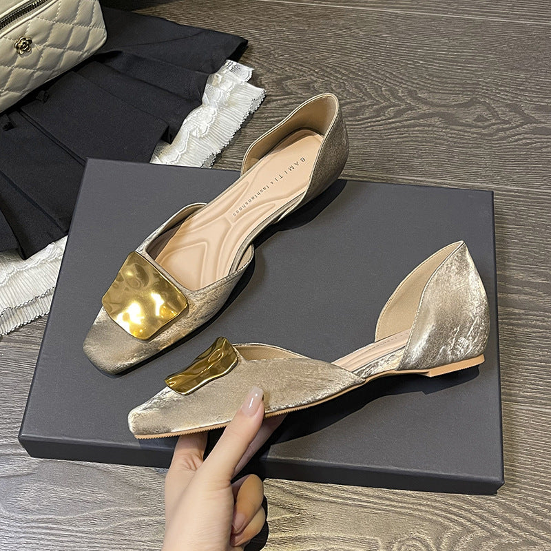Style Square Toe Metal With Hidden Female Gentle Temperament Women's Fashion Shoes