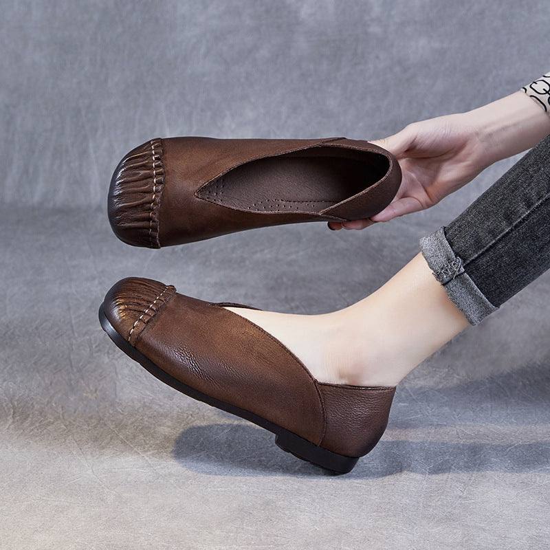 Women's Spring Genuine Shallow Mouth Bud Flat Bottom Casual Shoes
