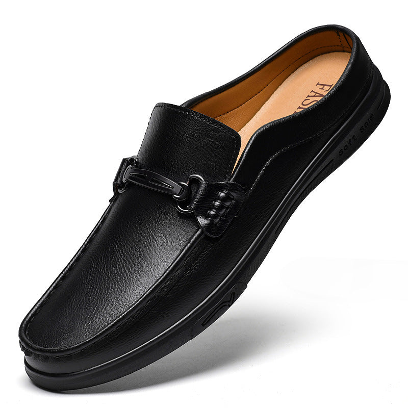Men's Muller Half Slip-on Cowhide Surface Flat Men's Shoes