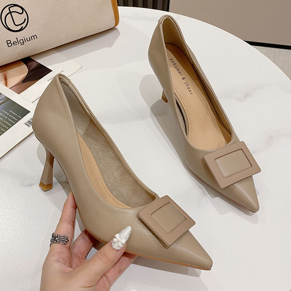 Women's Square Buckle Spring Pointed Stiletto Korean Professional Women's Fashion Shoes