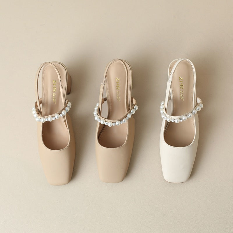 Women's Outdoor Korean Style Pearl Versatile Single-layer Heels