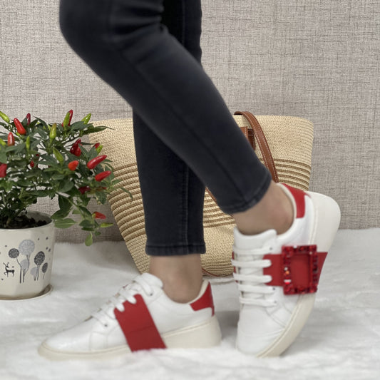 Women's Rhinestone Square Buckle White Inner Height Casual Shoes