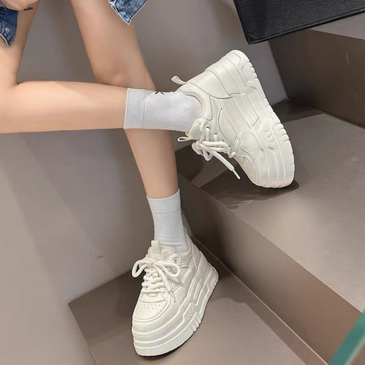 Women's Platform White Genuine Pumps Increased Fashion Casual Shoes