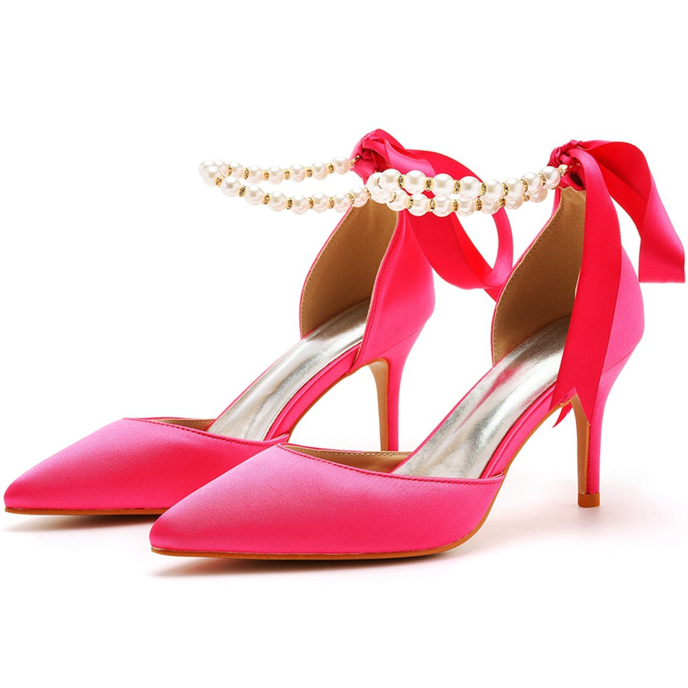 Women's & Men's Plus Size Banquet Ribbon Beaded High Satin Heels