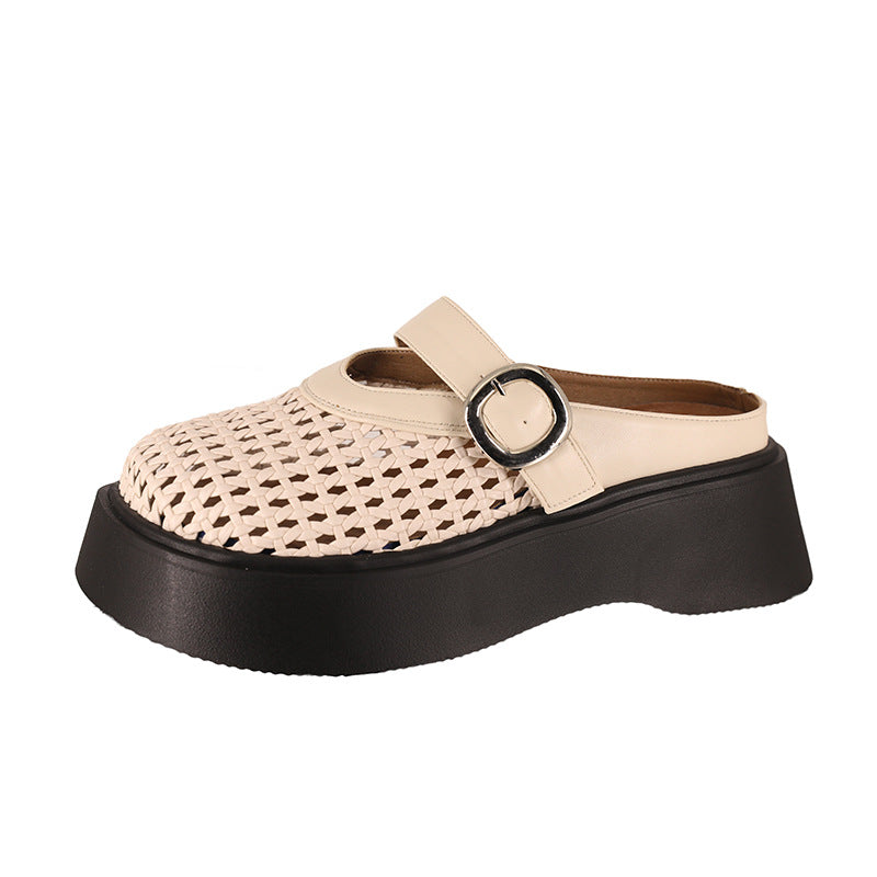 Style Woven Hollowed Closed Toe Half Summer Versatile Breathable Slippers