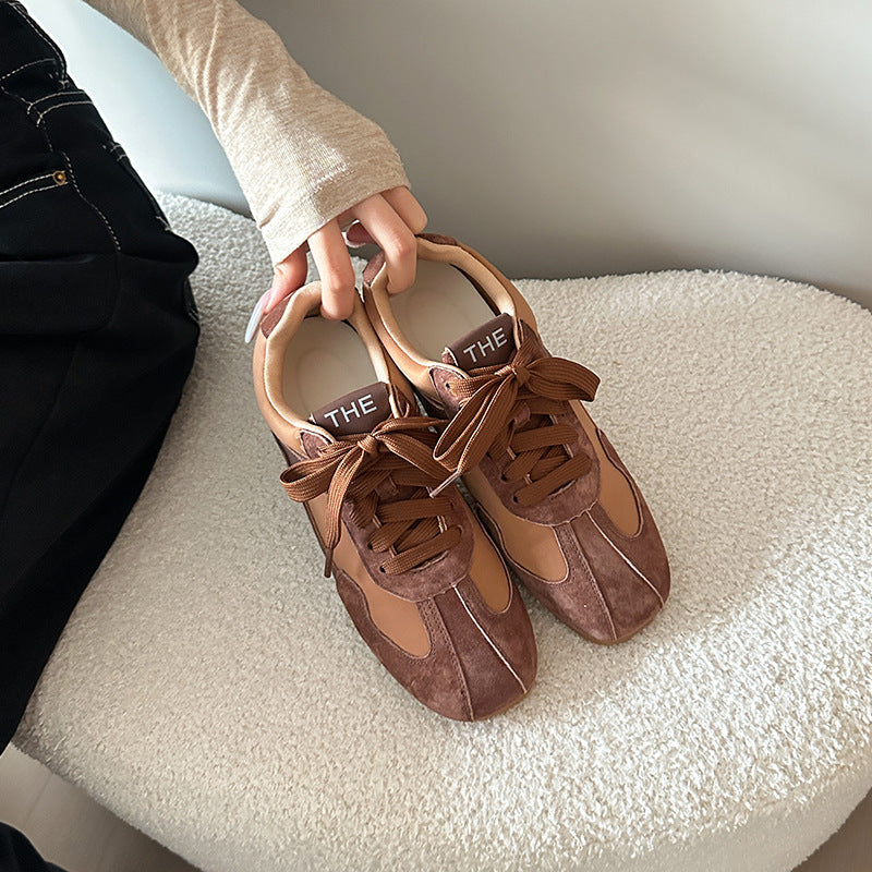 Women's Toe Angora Red Board Contrast Color Platform German Training Genuine Women's Sports Shoes