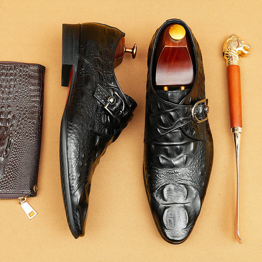 Men's Crocodile Pattern British Formal Wear Genuine Leather Shoes