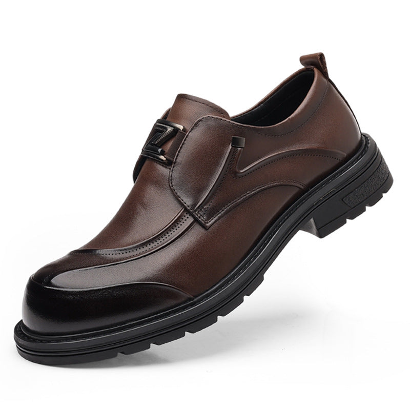 Men's Big Toe Thick Bottom Top Layer Leather Shoes
