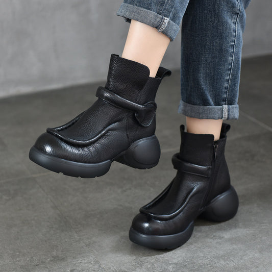 Women's Toe Genuine First Layer Cowhide Platform Boots