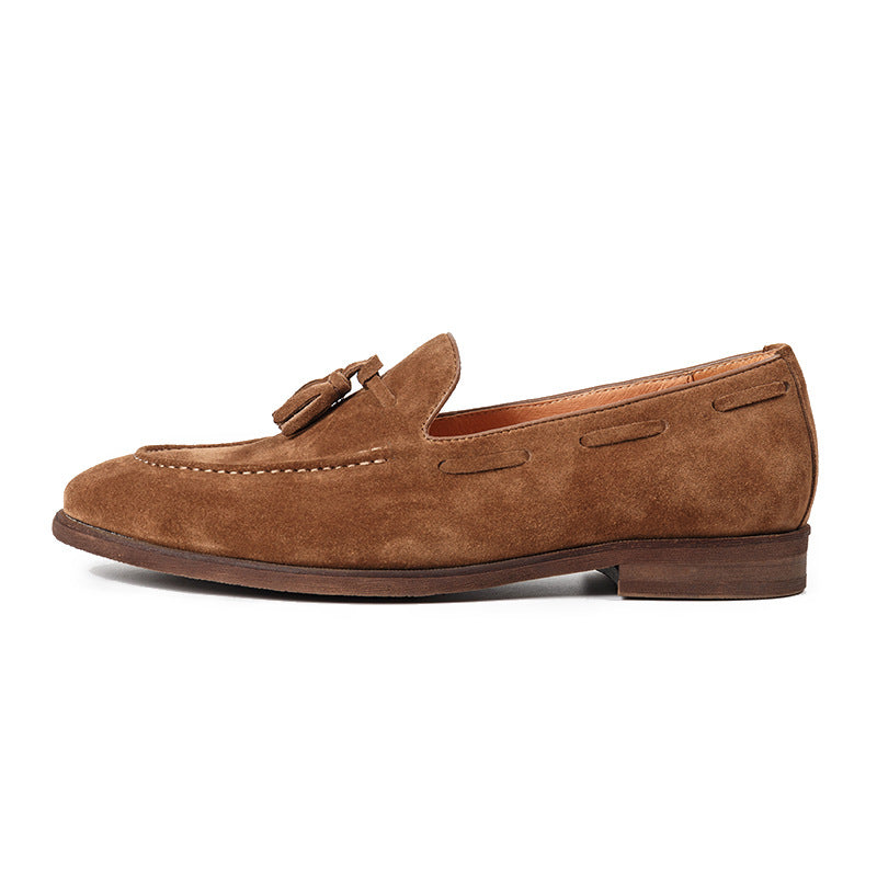 Men's Matte Brown Round Head Leisure Slip Leather Shoes