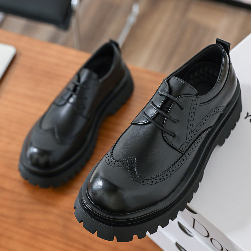 Men's Size Thick Sole Increased Carving British Style Brogue Winter Wedding Casual Shoes