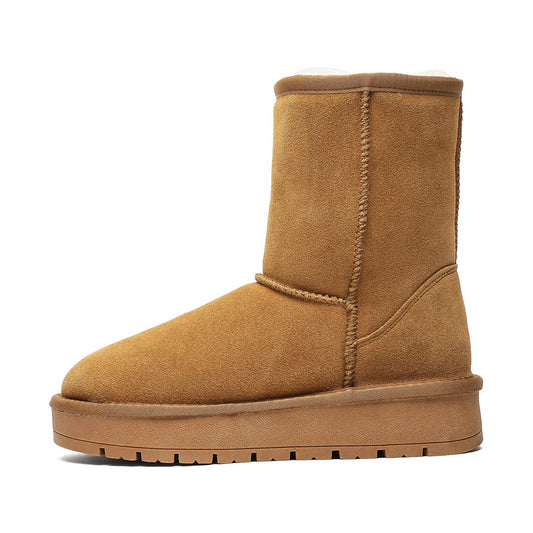 Women's Sheepskin Fur Integrated Platform Winter Warm Snow Boots