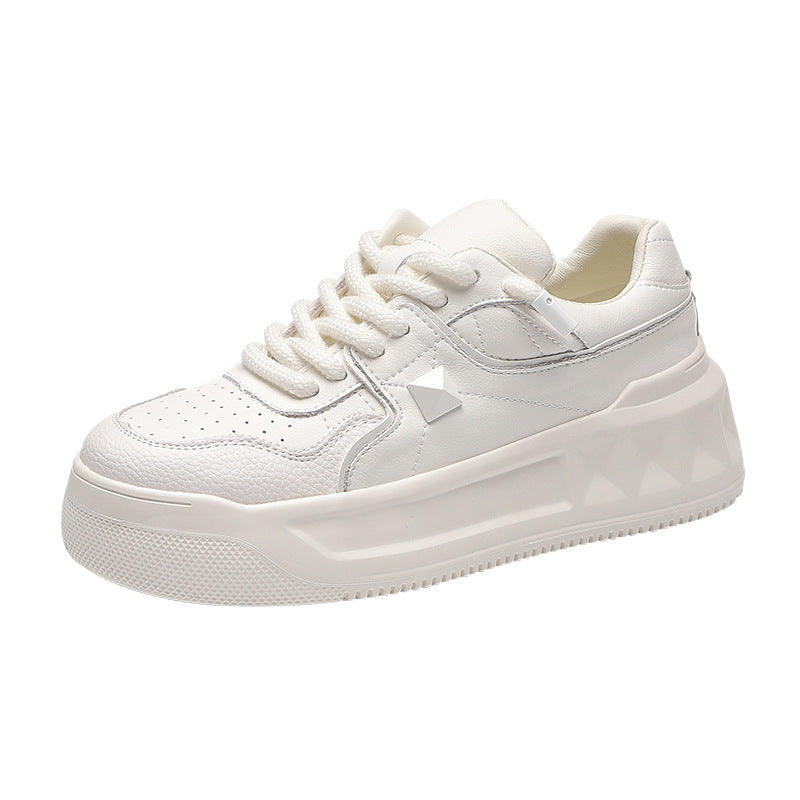 Women's White Autumn Genuine Rose Red Rivet Casual Shoes