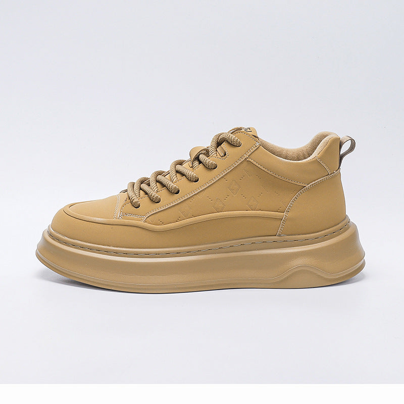 Men's Black Embossed Breathable Invisible Elevated Muffin Men's Board Shoes