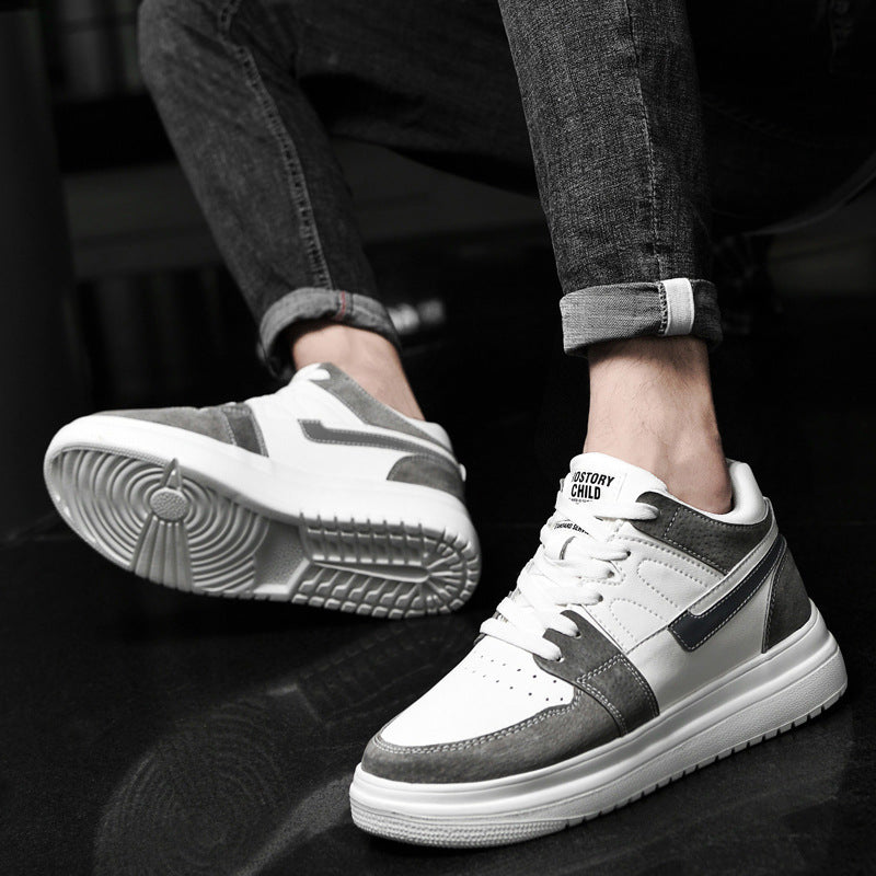 Increasing Insole Skateboard Spring White Cowhide Leather Shoes