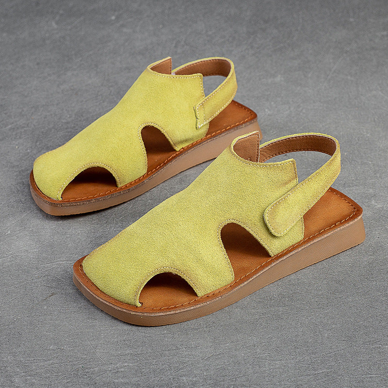 Women's & Men's Toe Hollow Breathable Velcro Flat Bottom Men's Shoes
