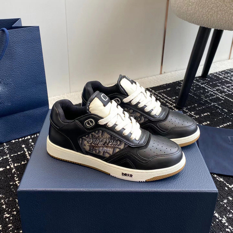 Men's Popular Low Cut Cowhide Color Matching Sneakers