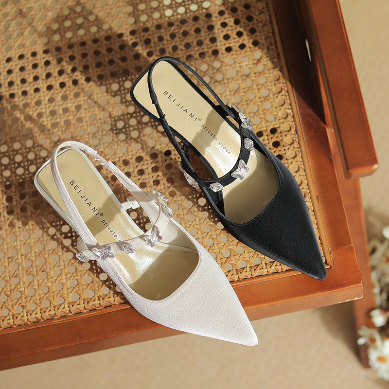 Women's Rhinestone Butterfly Fairy Pointed High Toe Cap Stilettos Pumps Heels