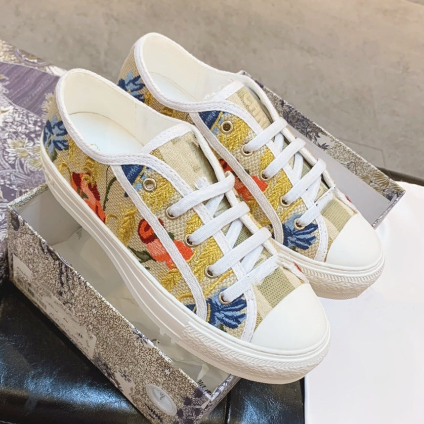 Women's Letter Embroidered Classic Electric Thick Bottom Canvas Shoes