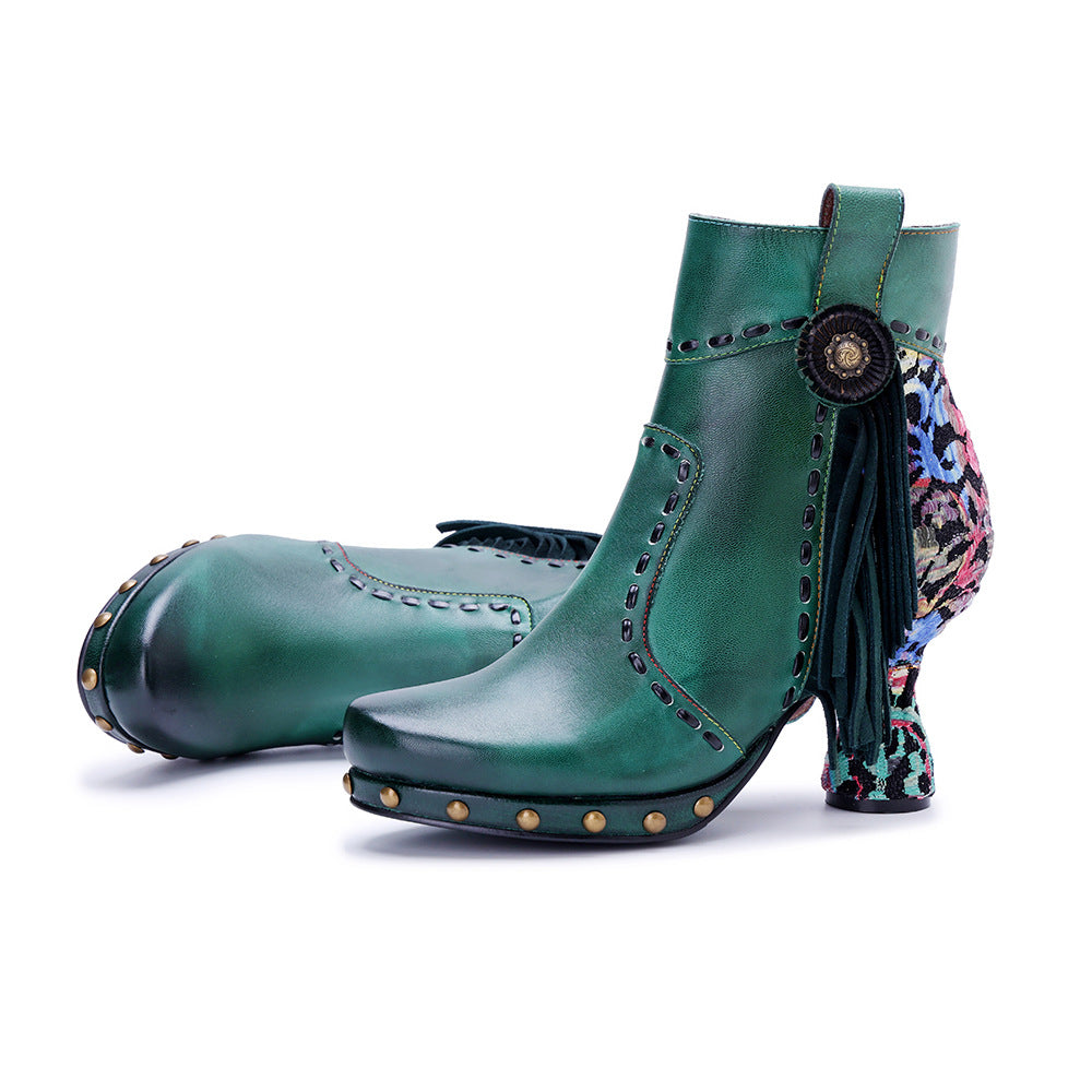 Women's Hand-rub Color Stitching Printed Fashion Boots