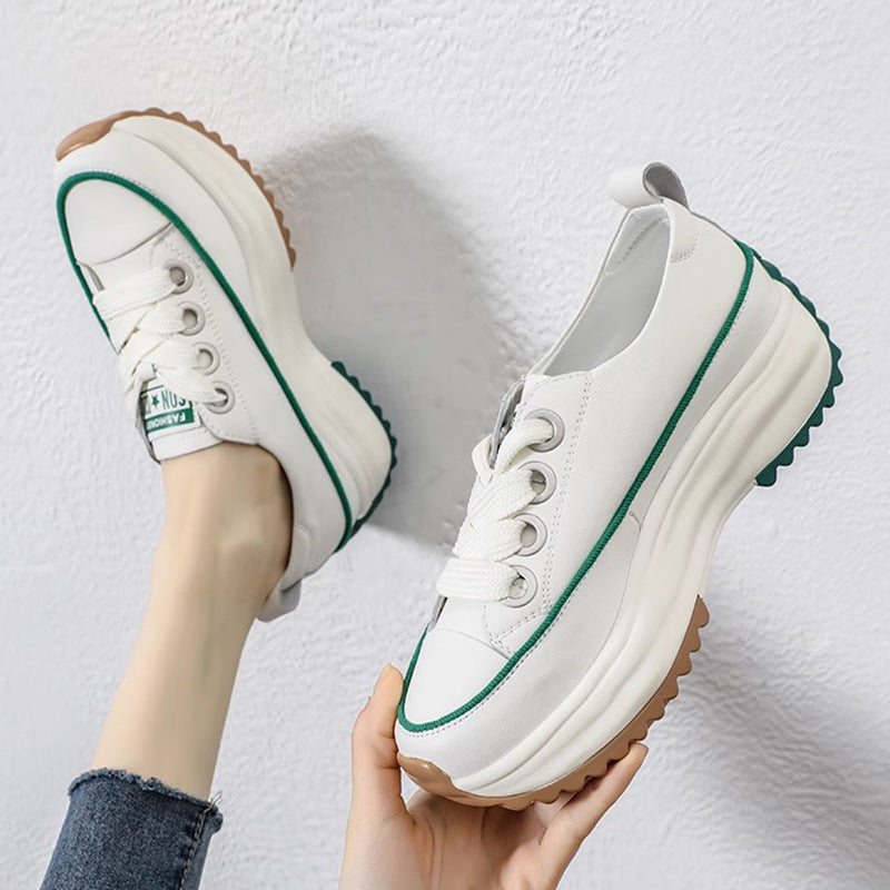 Women's Breathable White Spring Versatile Height Increasing Casual Shoes