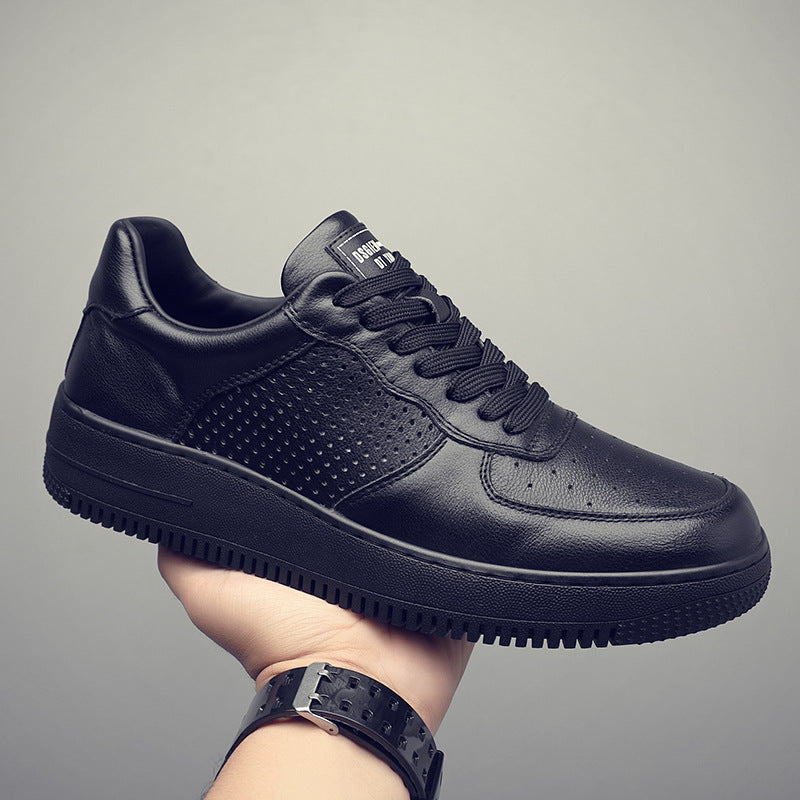 Men's Top Layer Cowhide Stylish Korean Style Versatile Black Thin Breathable Men's Board Shoes