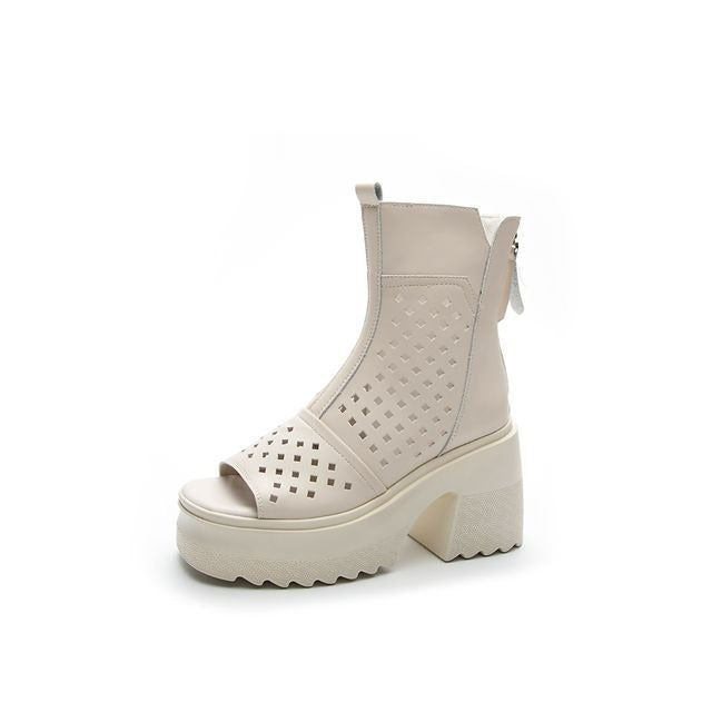 Women's Muffin Thick Bottom Hole Mesh High Sandals