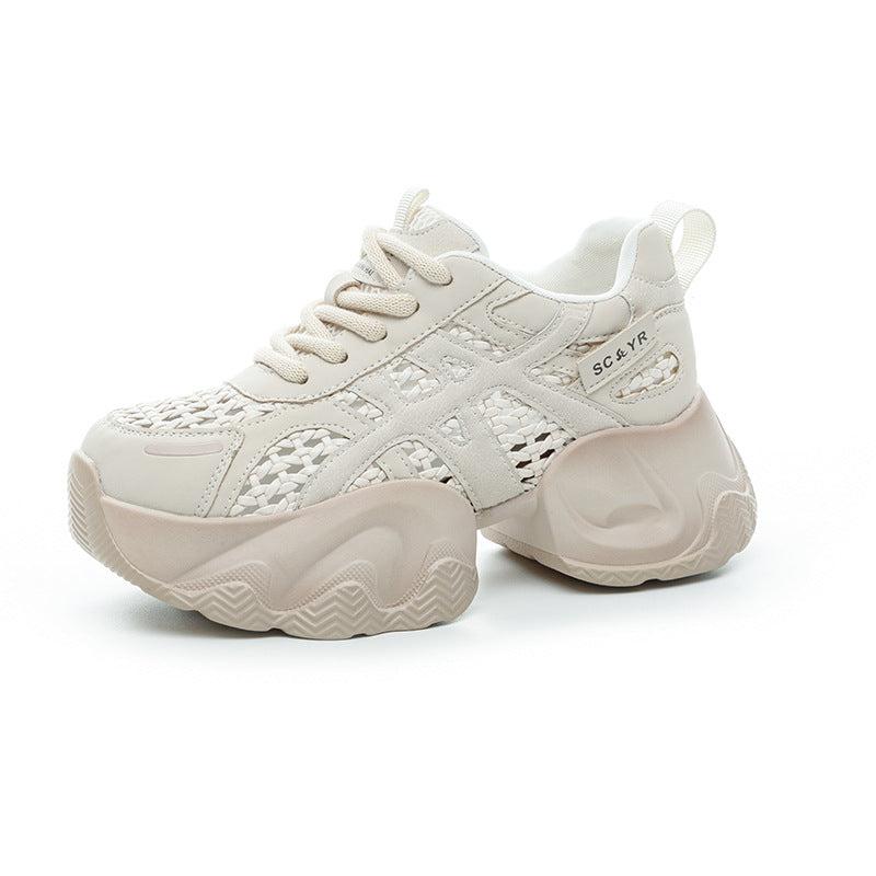 Women's Dad Woven Mesh Summer Thick Bottom Height Increasing Insole Popular Women's Casual Shoes