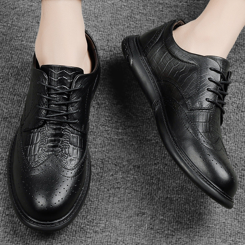 Men's Cowhide Plus Size Lace Up Brogue Crocodile Casual Shoes