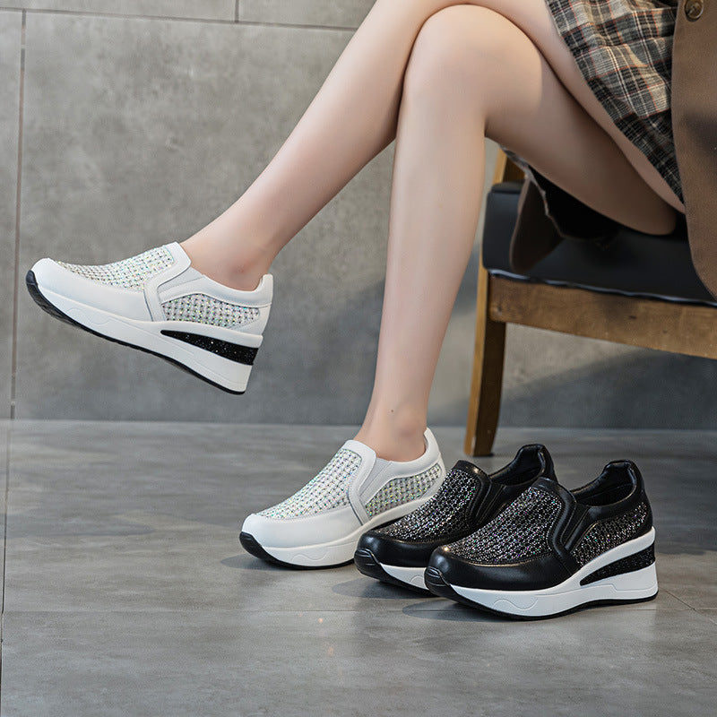 Rhinestone Wedge Female Platform Pumps Lightweight Travel Loafers