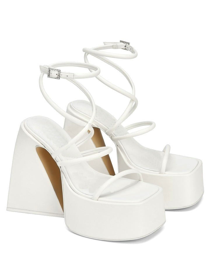 Women's High Platform Square Toe Hollowed Plus Size Locking Buckle Sandals