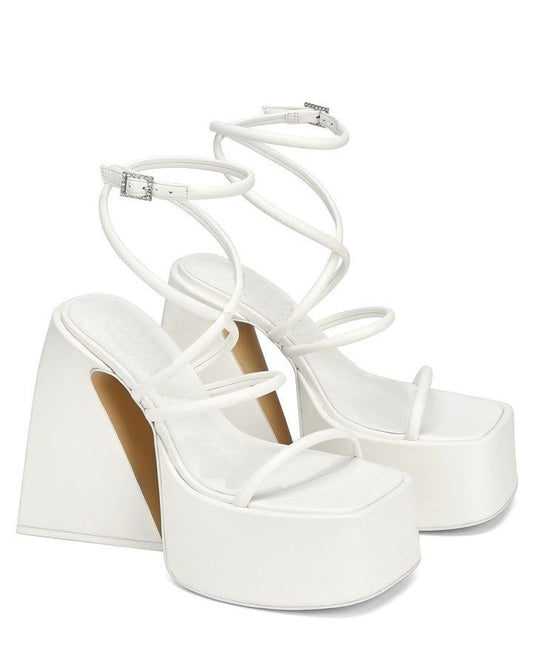 Women's High Platform Square Toe Hollowed Plus Size Locking Buckle Sandals