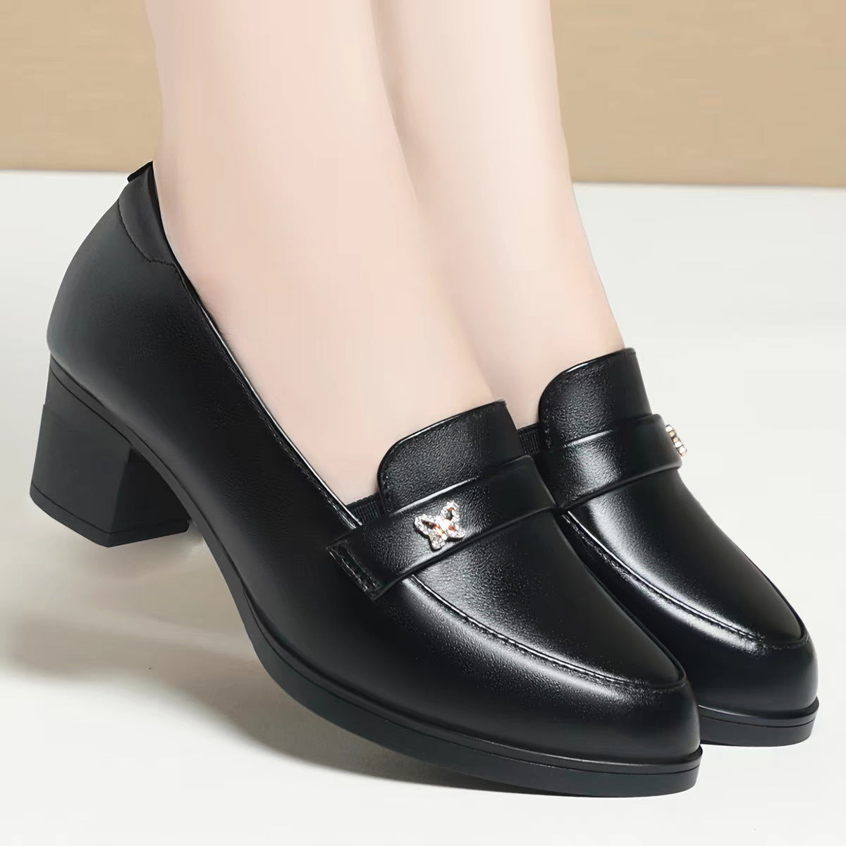 Women's High Mother Genuine Soft Bottom Black Chunky Women's Shoes