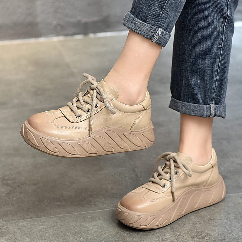 Women's Genuine Bread Platform Top Layer Cowhide Casual Shoes