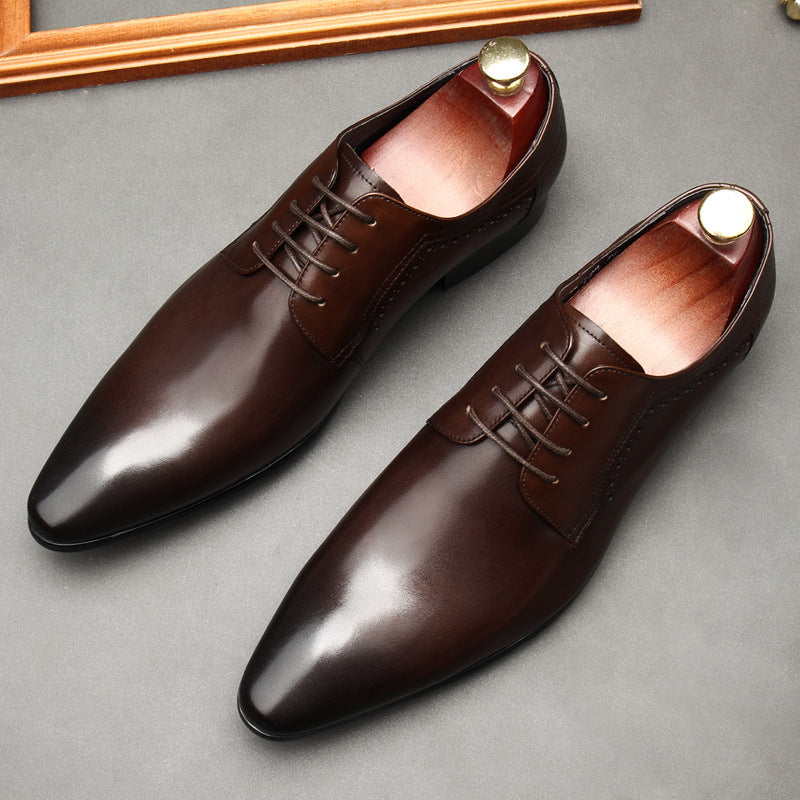 Men's Brogue Calf Lace Up Formal Black Brown Square Leather Shoes