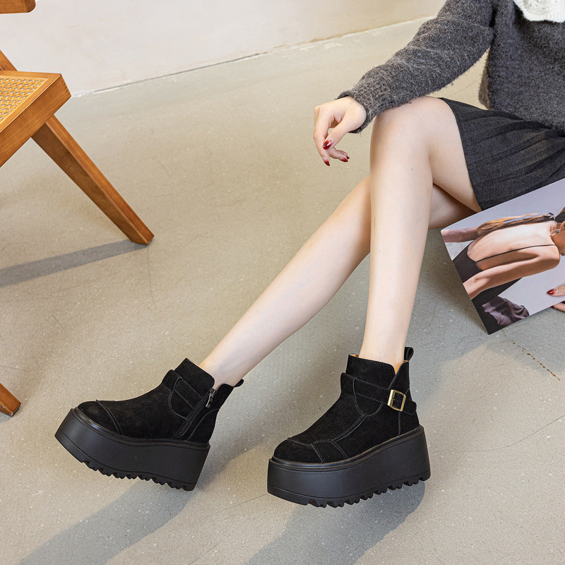 Women's Fashion Booties Pure Color Belt Buckle Snow Boots
