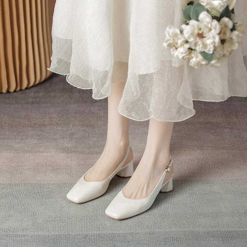 Women's Closed Toe Versatile Square Retro French Heels