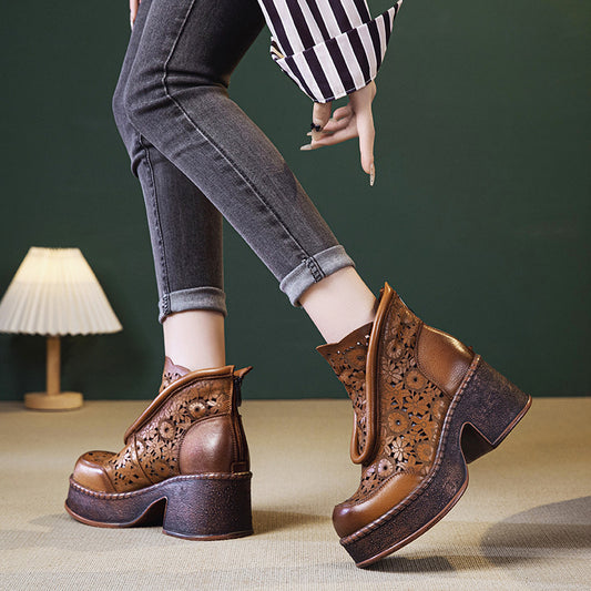 Women's High Artistic Carved Hollow Hole Genuine Heels